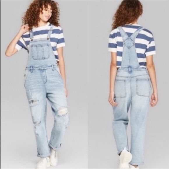 Pants - Distressed Denim Overalls Size L